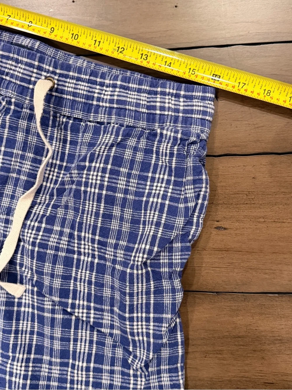J. Crew Blue & White Plaid Men's Drawstring Linen Cotton Blend Shorts #454